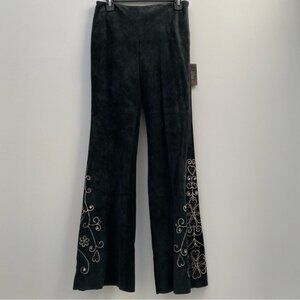 New Danier Embroidered Suede Wide Leg Pant Women Size 2 NWT